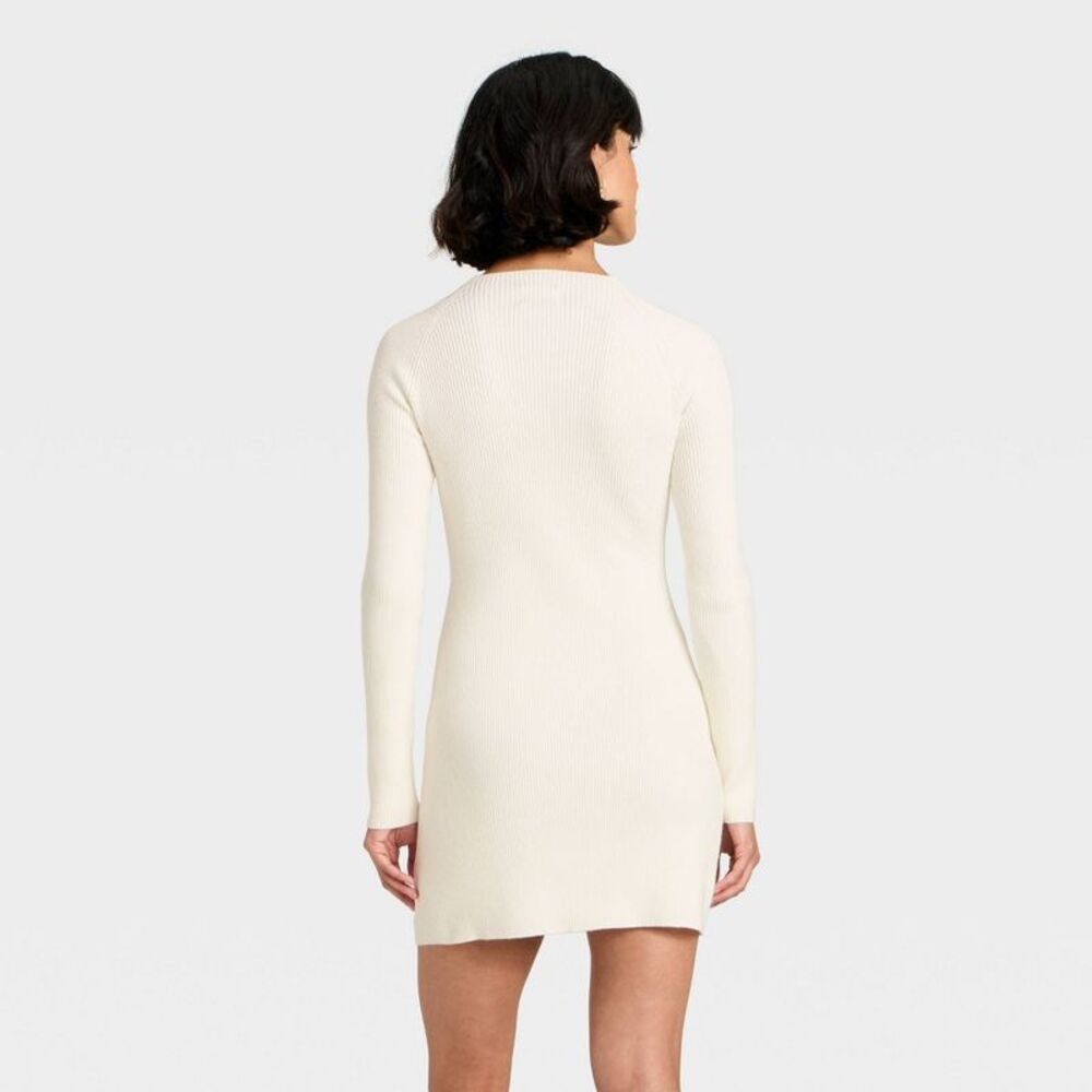 Women's Long Sleeve Mini A-Line Dress - Universal Thread Cream M - Picture 2 of 4